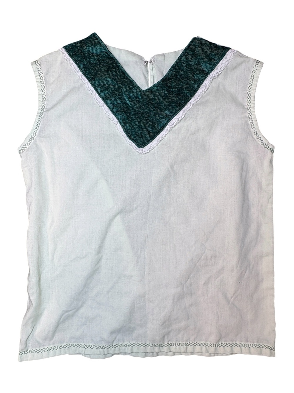 Handmade Linen Look Sleeveless Blouse w/ Velvet V Detail Boho Cottagecore